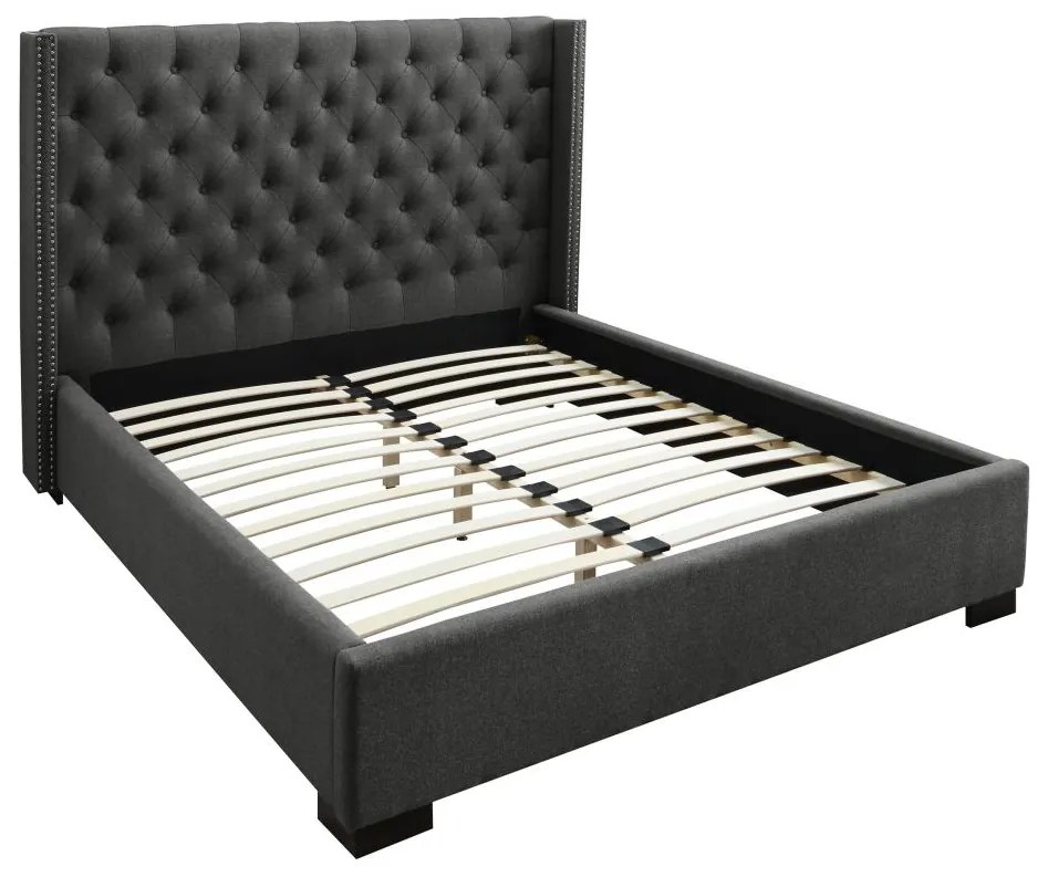 Łóżko MASSIMO z pikowanym wezgłowiem - 160 × 200 cm - Szara tkanina