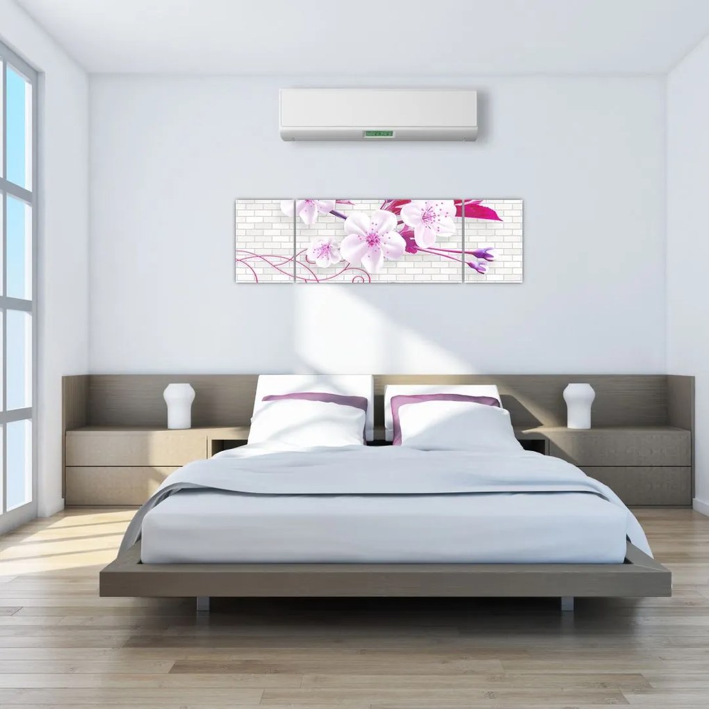 Obraz gałązki z kwiatami (170x50 cm)