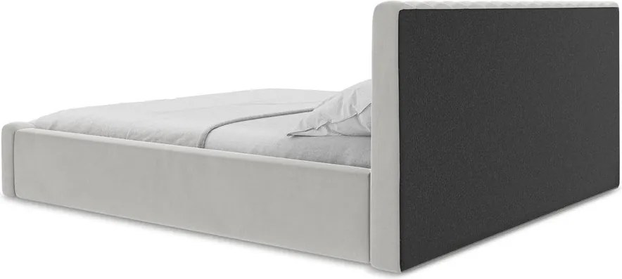 Tapicerowane łóżko dwuosobowe ze schowkiem ze stelażem 140x200 cm w kolorze srebra Lemi – Makamii