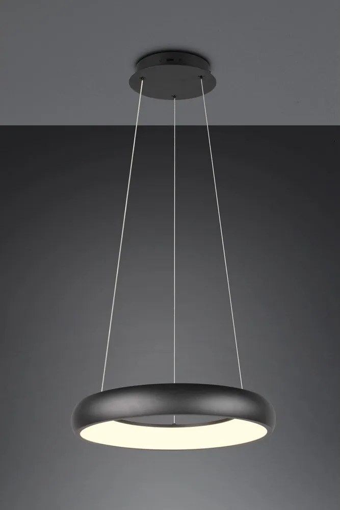 Lampa wisząca LED ze ściemniaczem w kolorze matowej czerni z metalowym kloszem ø 46 cm Cardona – Trio