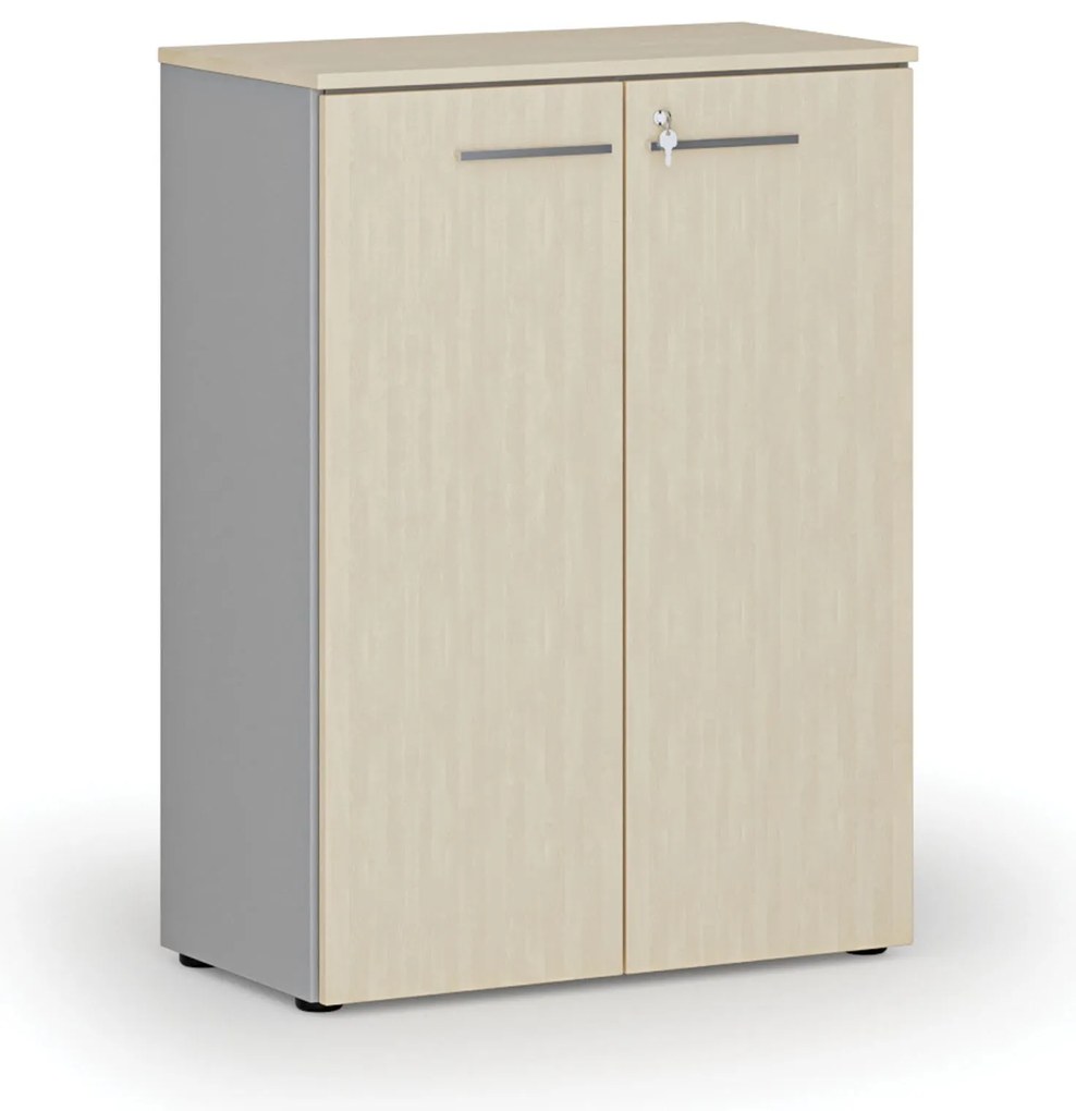 Szafa biurowa z drzwiami PRIMO GRAY, 800 x 420 x 1087 mm, szary/brzoza