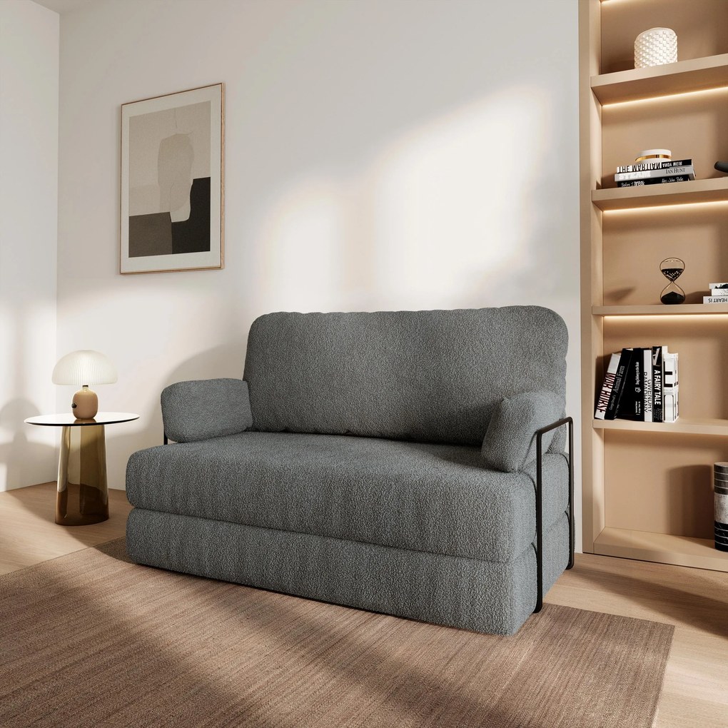 Masseno Sofa piankowa KESTE z funkcją spania, Kanapa z pianki do salonu, Bezmontażowa, Tkanina bucle – Szary QUELLE 92