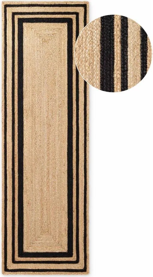 Czarno-naturalny ręcznie tkany dwustronny dywan z juty 70x200 cm Jutta – Hanse Home