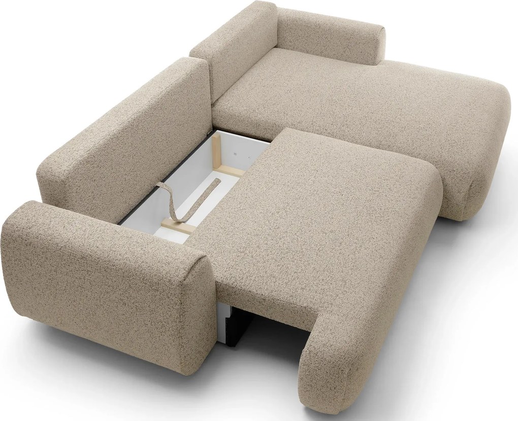 Nowoczesny narożnik rozkładany z pojemnikiem zimny beż L2-C10