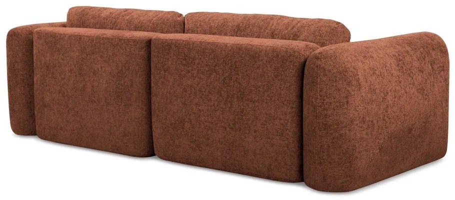 Narożnik rozkładany z tkaniny szenilowej ze schowkiem (lewostronny/z szezlongiem) w kolorze terakoty Mele – Makamii