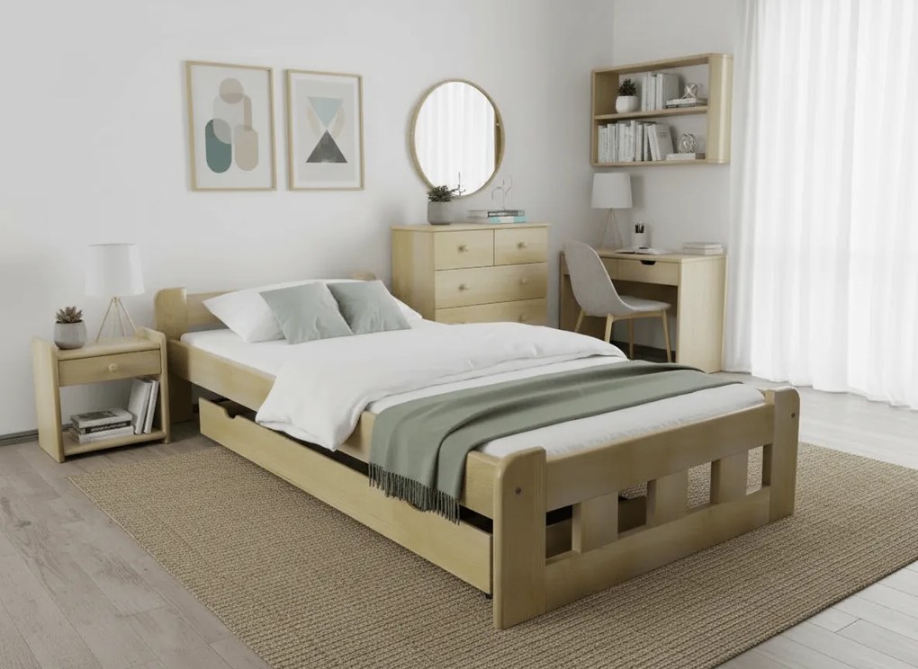 Łóżko Naomi podwyższone 80 x 200 cm, sosna Stelaż: Ze stelażem listwowym rolowanym, Materac: Materac Deluxe 10 cm