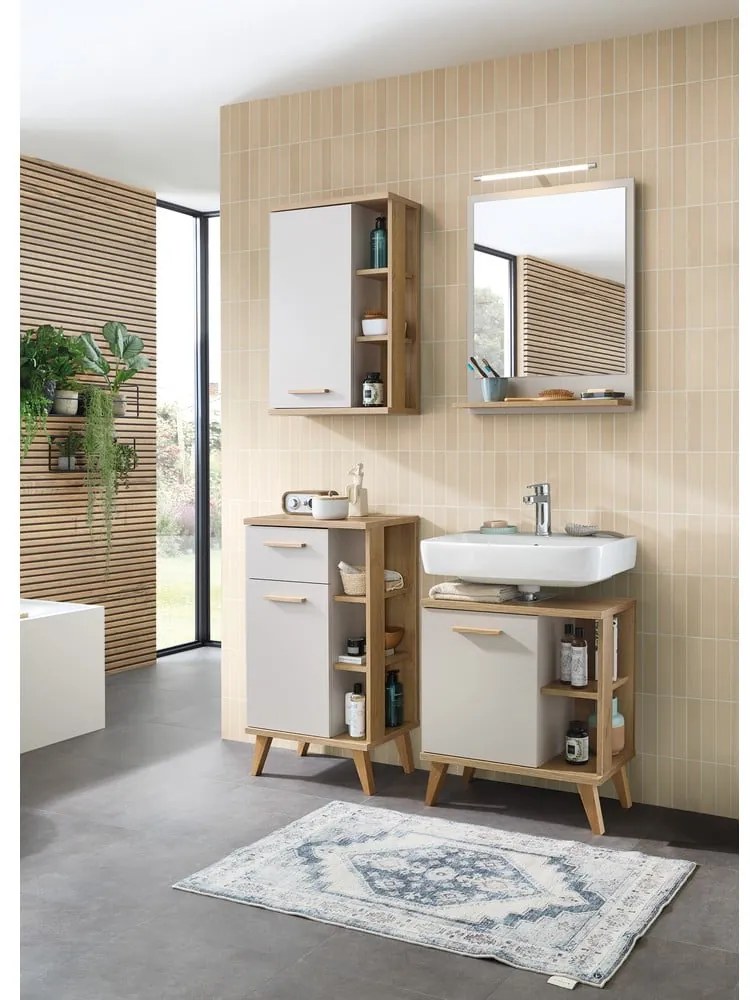 Kremowa wisząca szafka łazienkowa w dekorze dębu 50,5x74,5 cm Quickset 966 – Pelipal