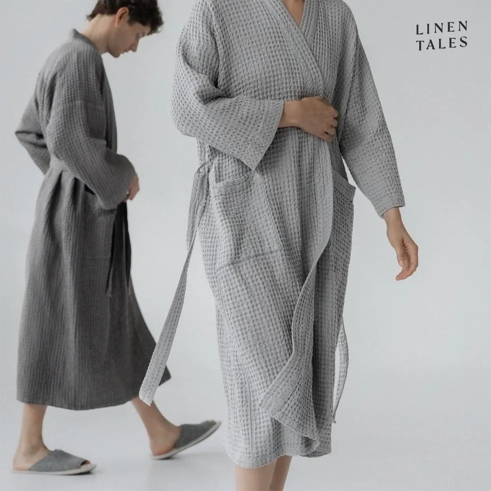 Jasnoszary szlafrok w rozmiarze L/XL Honeycomb – Linen Tales