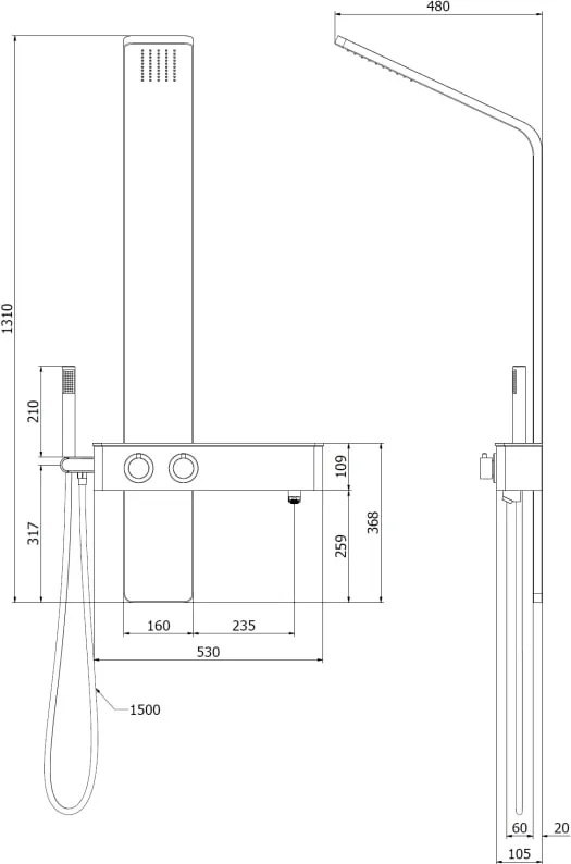 Mexen Strit panel prysznicowy, czarny - 7625-02-70