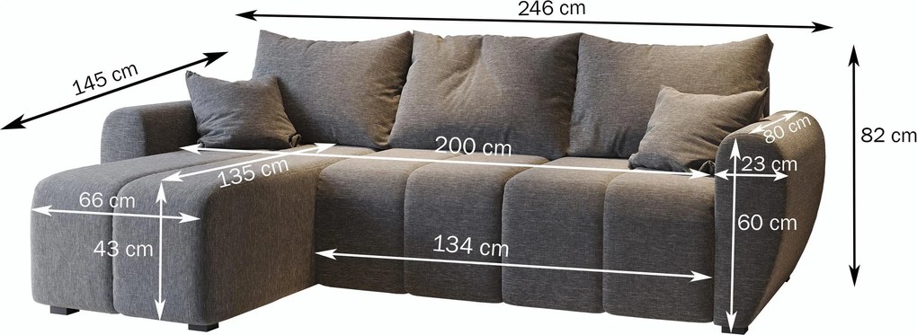 Masseno Narożnik MADISON z funkcją spania i pojemnikiem na pościel Narozniki L, Rozkładana sofa - Czarny, KRONOS 07
