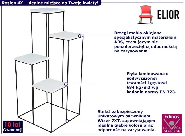 Nowoczesny kwietnik z 4 półkami czarny + biały N0-Z27