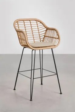 Zestaw 4 Szt. Wysokich Stołków Ogrodowych Zole Z Wikliny Syntetycznej ↑75 Cm & Dried Herb - Sklum