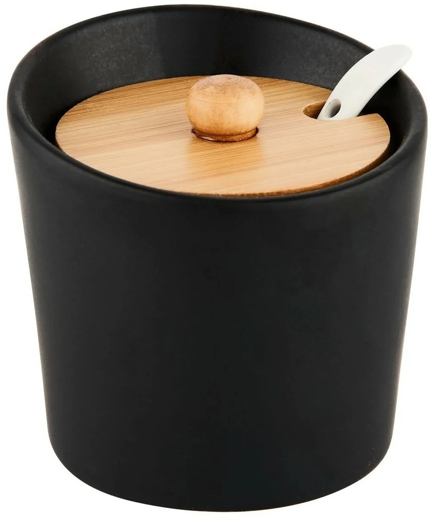Florina Zestaw cukiernica, solniczka i pieprzniczka na bambusowej podstawce Adria, czarny