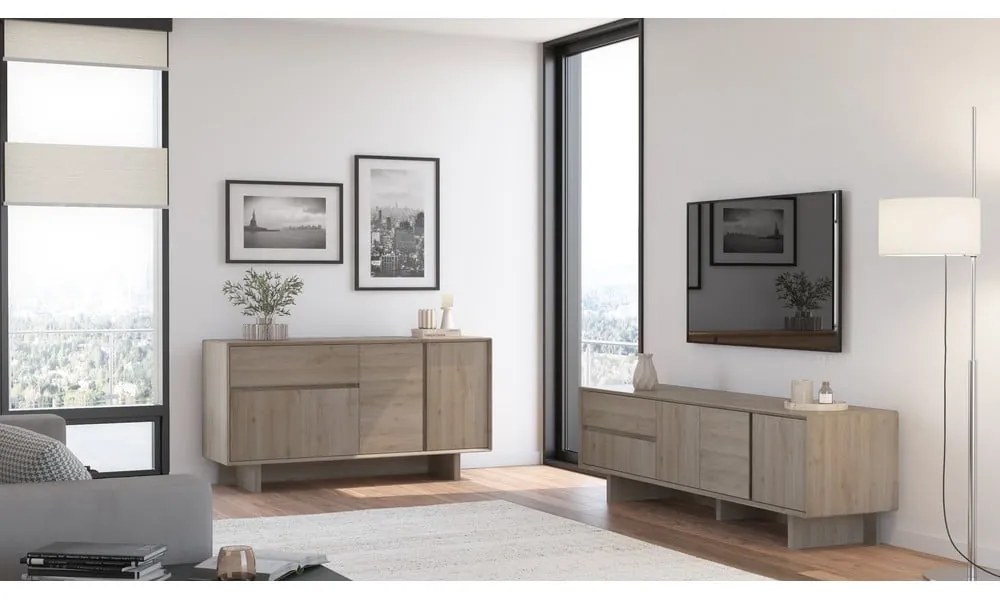 Szafka pod TV w dekorze dębu w naturalnym kolorze 180x55x45 cm Carpi – Marckeric