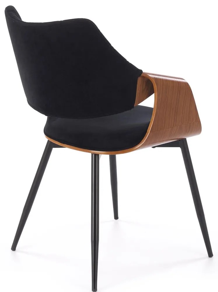 Krzesło tapicerowane welur sklejka gięta orzechowy/czarny K586