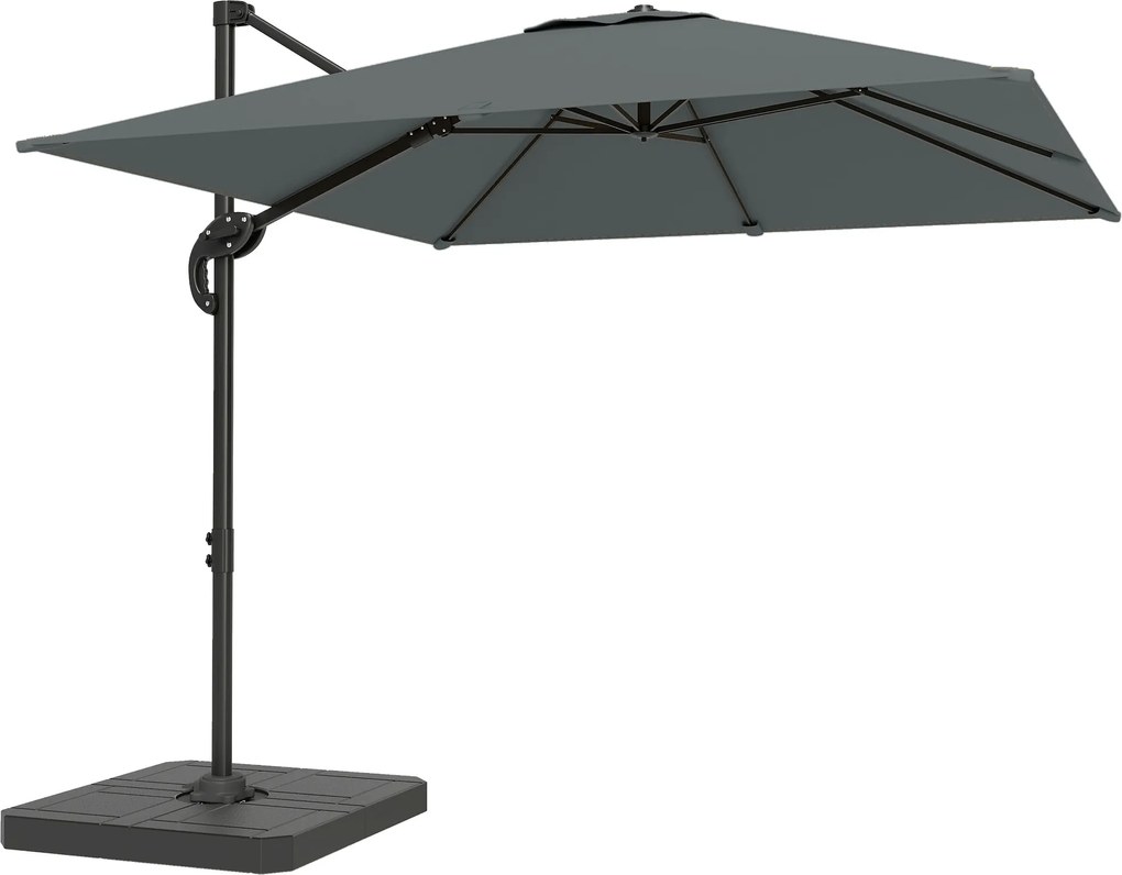 Outsunny Aluminiowy parasol ogrodowy Ø244cm z korbą, stojakiem, wodoodporny, obrotowy 360°, ciemnoszary | Aosom PL