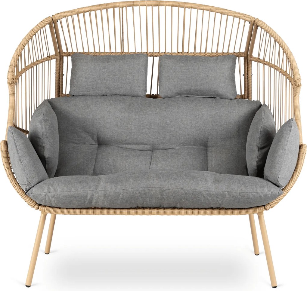 Fotel Ogrodowy KORYNT Dwuosobowy Kokon Szary Nowoczesny Boho