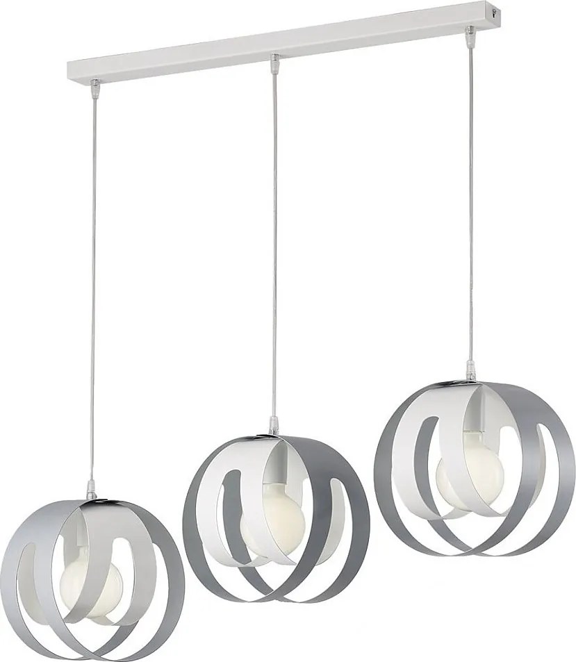 Lampa wisząca Tobias z prostokątną rozetą, laserowo cięte dyfuzory, żelazo lakierowane białe i szare, regulowany kabel, nowoczesny design, 3 światła