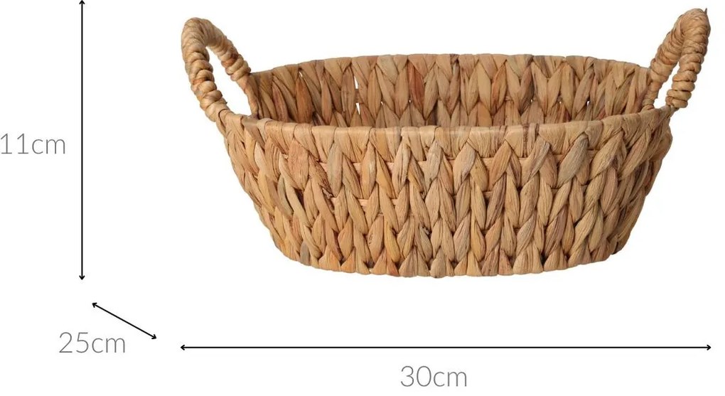 Koszyk na chleb pleciony z hiacyntu wodnego BRAID, z uchwytami, 30 x 25 cm