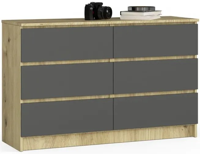 Klasyczna komoda z szufladami dąb artisan + grafit P5-L94