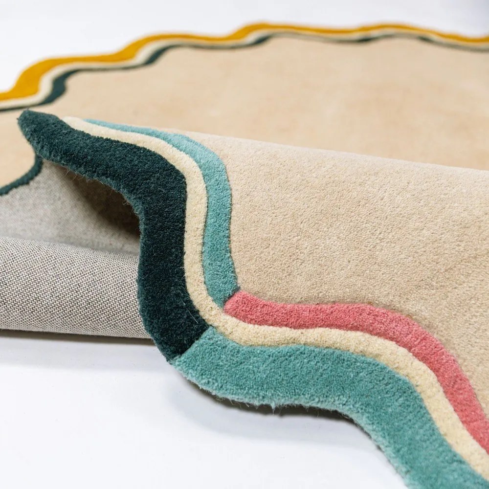 Wełniany okrągły dywan tkany ręcznie w naturalnym kolorze ø 180 cm Leo Scallop – Flair Rugs