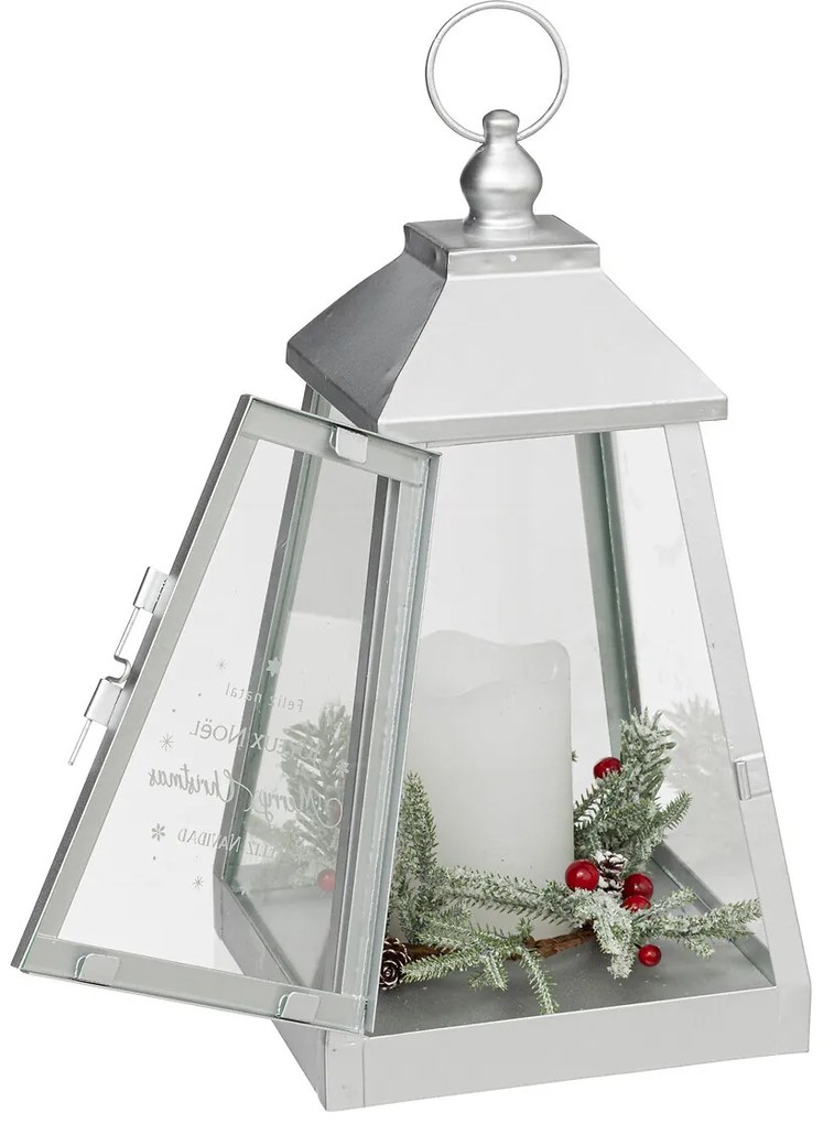 Metalowy lampion ze świeczką LED, 32 x 17 cm