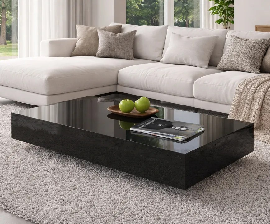 Niski stolik kawowy Pixel 120x60 cm, kolor czarny połysk