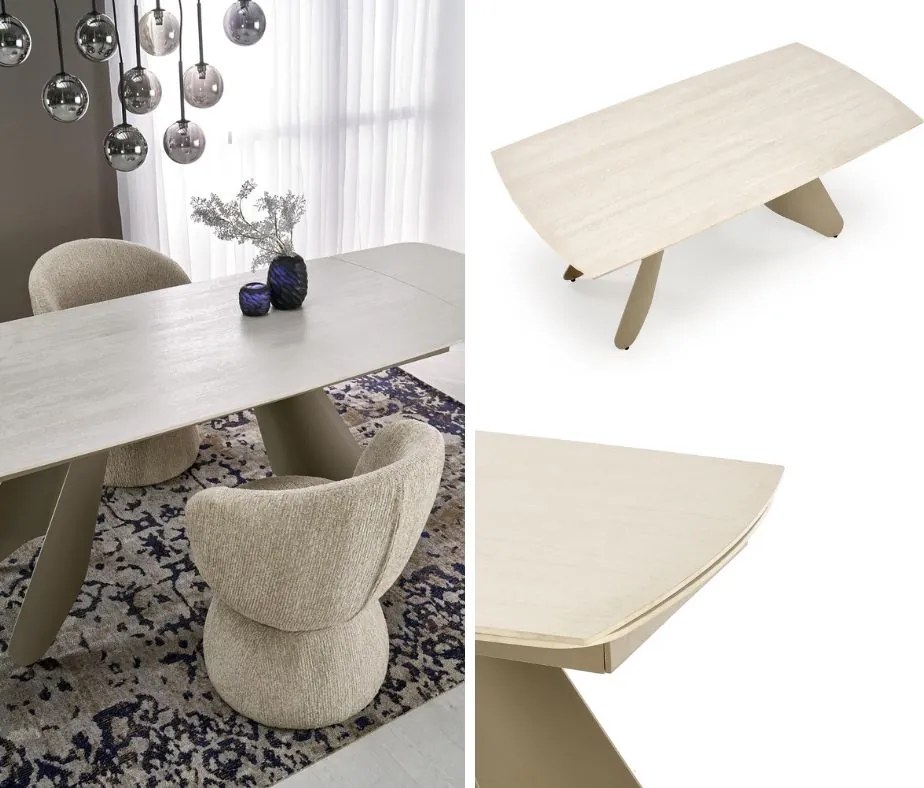 Rozkładany stół z blatem ze spieku w kolorze trawertynu Salix Halmar