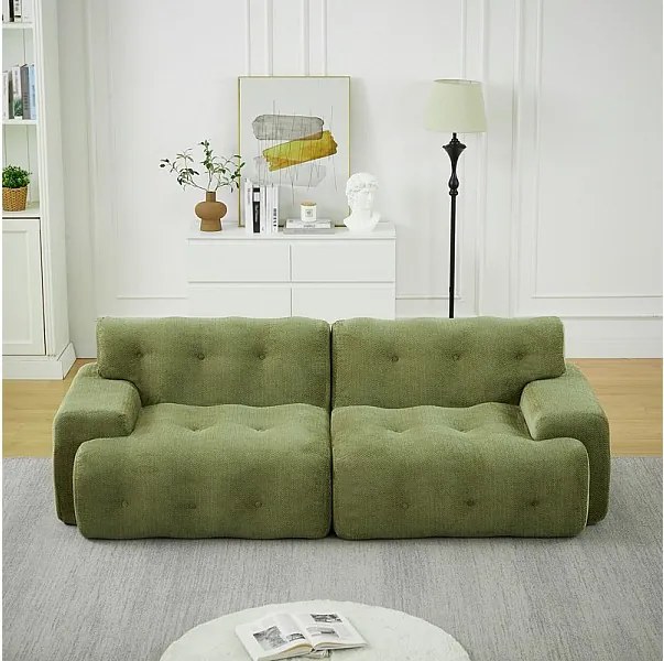 Modułowa 2-osobowa kanapa z tkaniny Chenille, głębokość siedziska 68cm, 224×104×66cm, Zielony