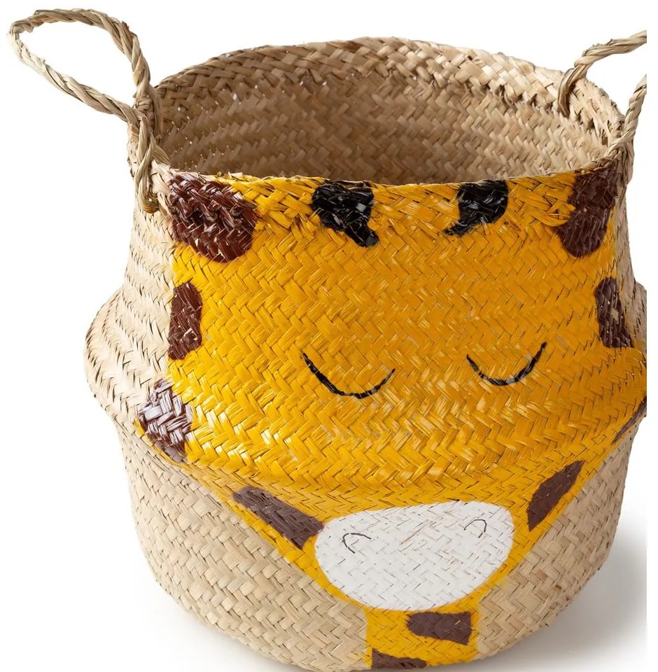 Żółto-naturalny dziecięcy kosz na zabawki z trawy morskiej ø 30x28 cm Giraffe – Compactor