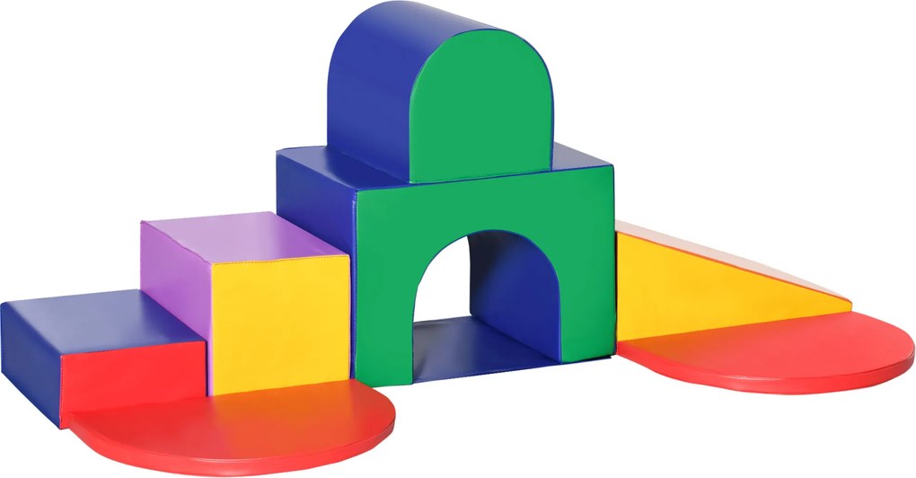 HOMCOM Zestaw miękkich klocków dla dzieci, Piankowe bloki, Kwadrat, Schody, Rampa, Sztuczna skóra, Wielokolorowy