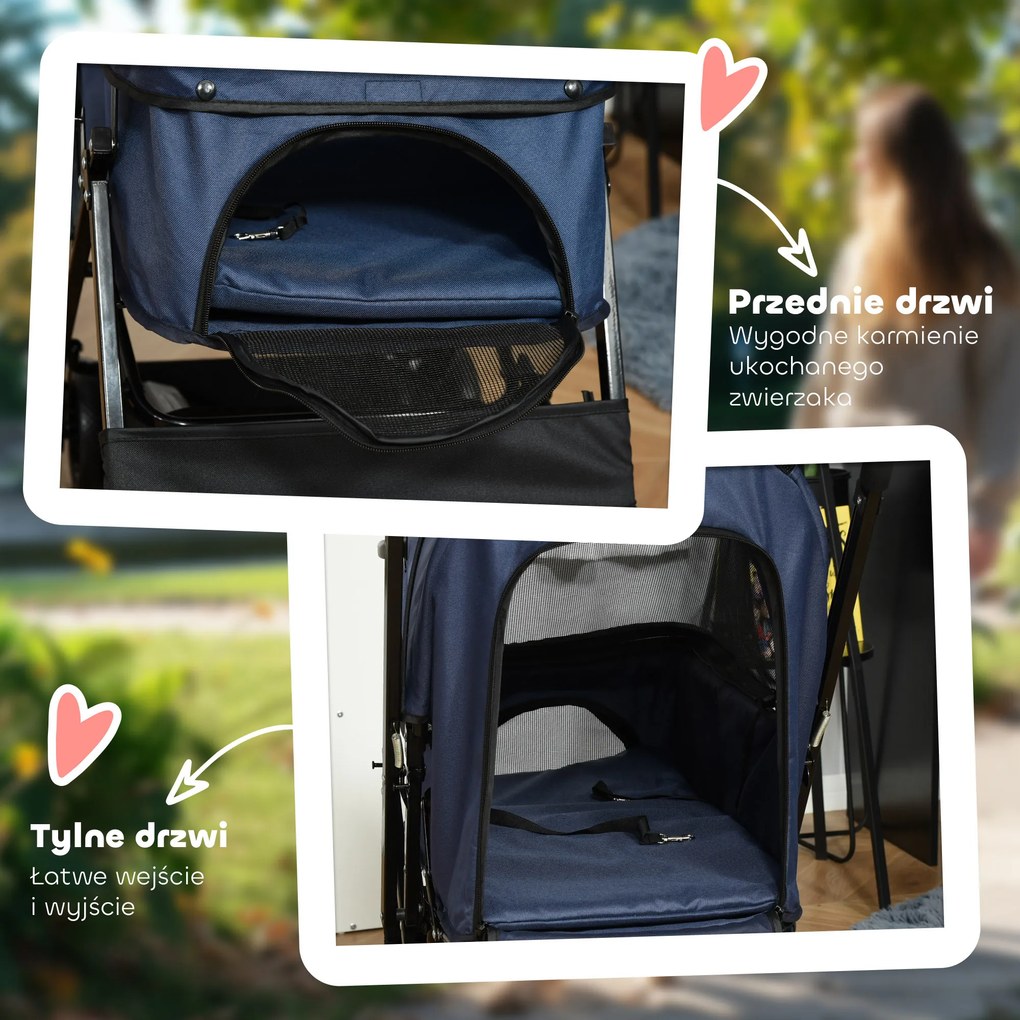 Outsunny Wózek dla Psa Składany z Hamulcami Zabezpieczeniem Niebieski | Aosom PL