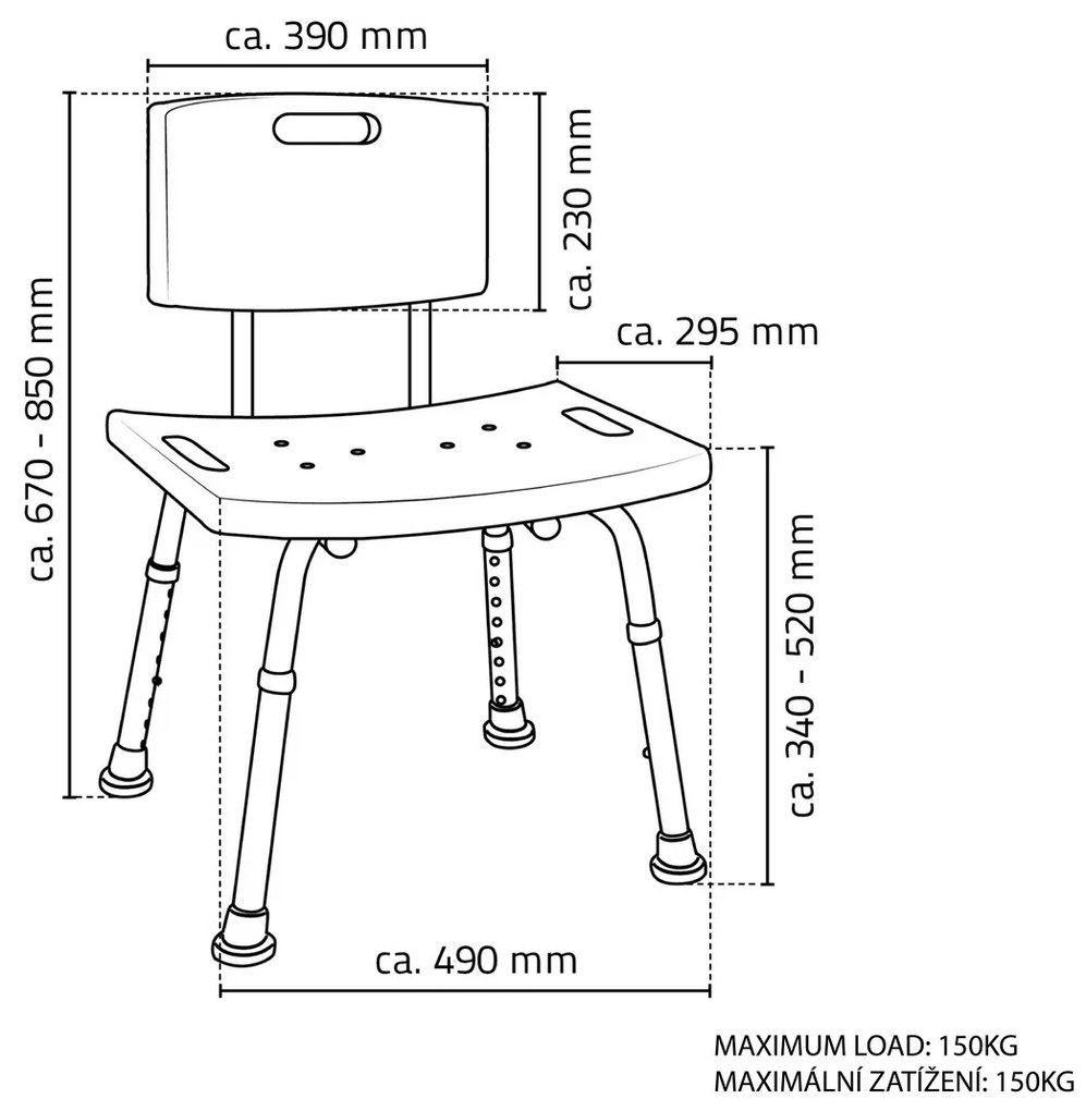 SAPHO A00602101 Krzesło dla osób niepełnosprawnychz oparciem, regulowana wysokość, biały