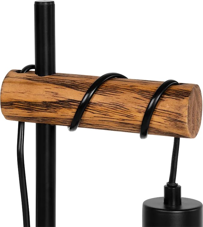 Rustykalna lampa stołowa czarna z drewnem - Stronk