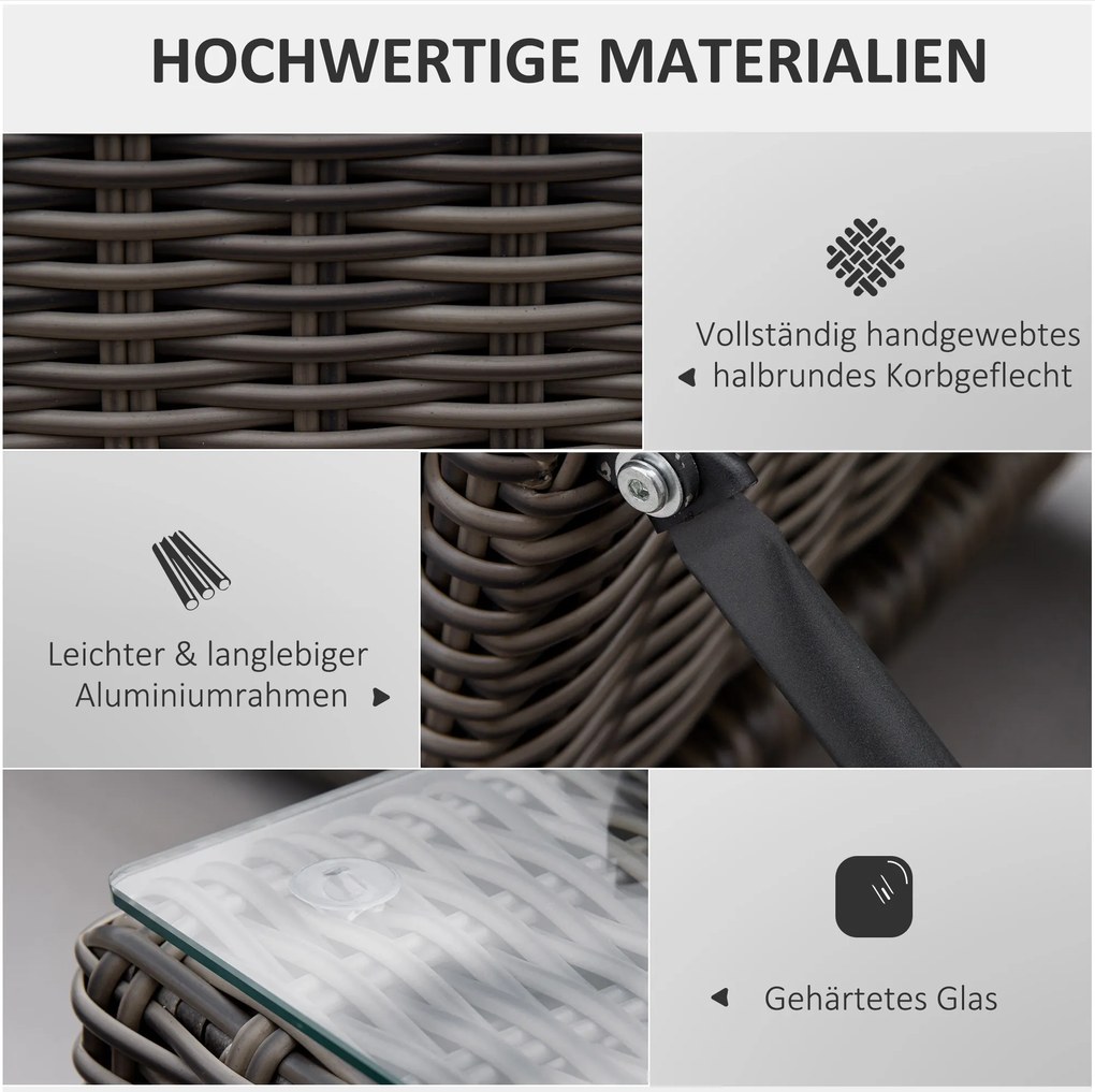 Outsunny polirattanowy leżak ogrodowy z bocznym stolikiem regulowanym aluminium