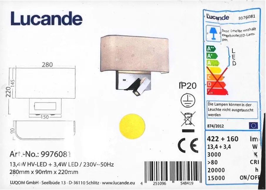 Lucande - Kinkiet LED VIRVE LED/13,4W/230V + LED/3,4W/230V