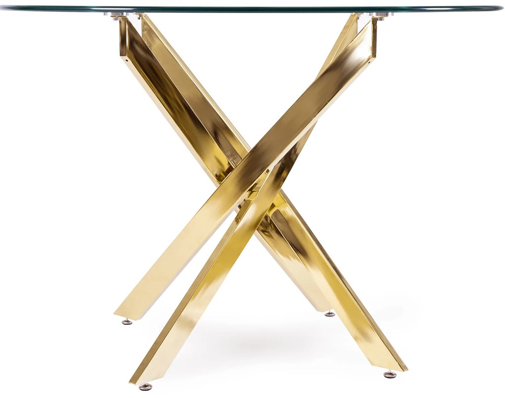 Zestaw Stół Okrągły SALLO 110 cm i 4 Krzesła Tapicerowane RAYA Szare Glamour