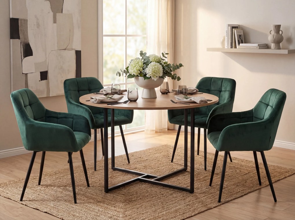 Ciemnozielone krzesło do jadalni MARLEN VELVET z czarnymi nogami