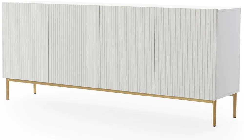 Komoda Nicole 200 cm na metalowych nogach - biały mat / złote nóżki