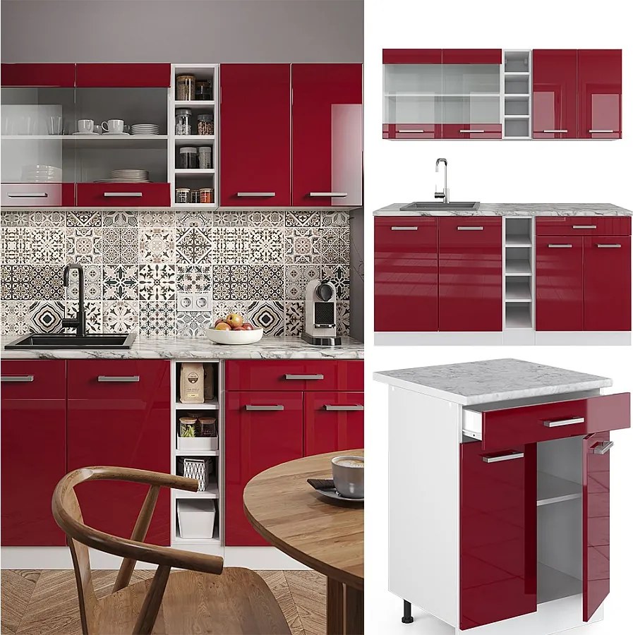 Pojedyncza kuchnia czerwony wysoki połysk/biały 160x60x81.6 r-line