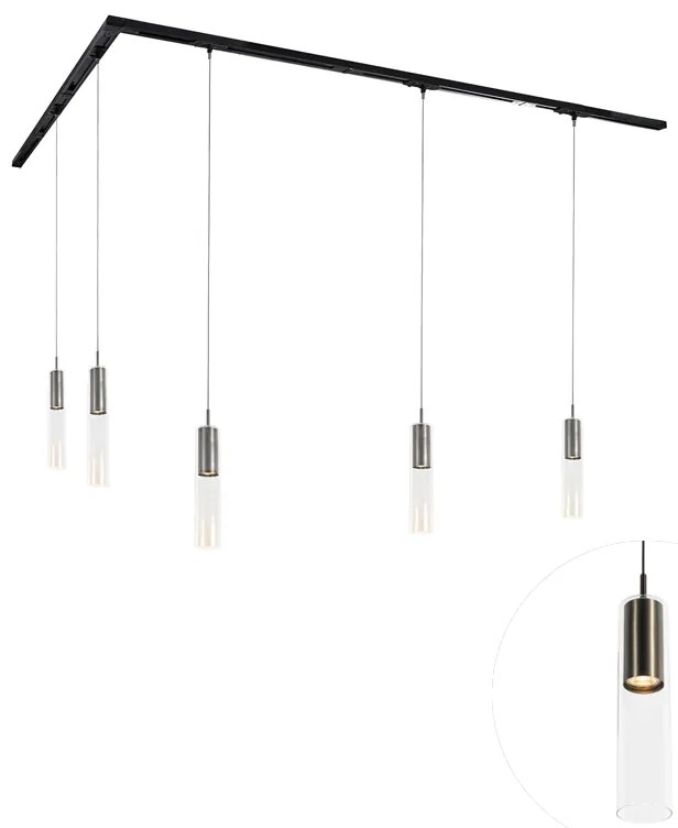 Nowoczesny system oświetlenia szynowego z 5 lampami wiszącymi w kolorze ciemnoszarym, jednofazowy - Iconic Lloyd Nowoczesny Oswietlenie wewnetrzne