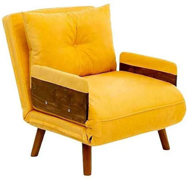 Nowoczesny fotel-łóżko 1-osobowy – 77 x 70 x 82 cm – Musztardowo-żółty – Metal i poliester