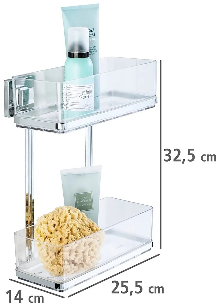 Prostokątna półka łazienkowa QUADRO, Vacuum-Loc, pod prysznic,2 poziomy, WENKO