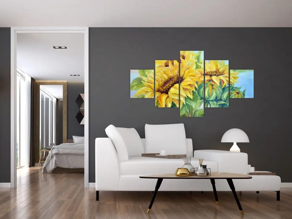 Obraz kwitnących słoneczników (125x70 cm)