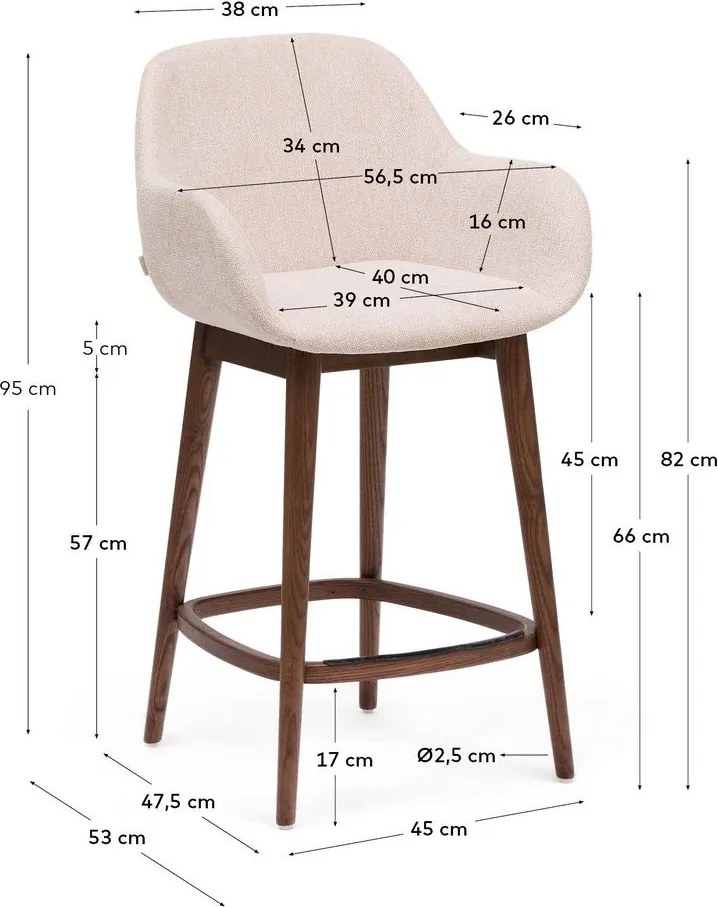 Beżowy tapicerowany hoker z podłokietnikami (wysokość siedziska 66 cm) Konna – Kave Home