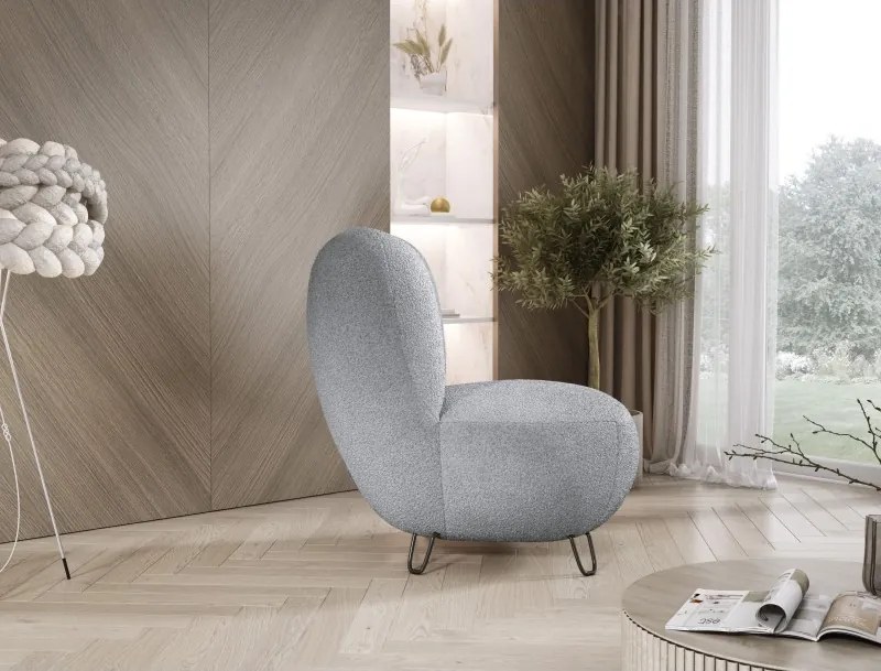 Fotel LUIS skandynawski wolnostojący na metalowych nogach w tkaninie NOW OR NEVER 92