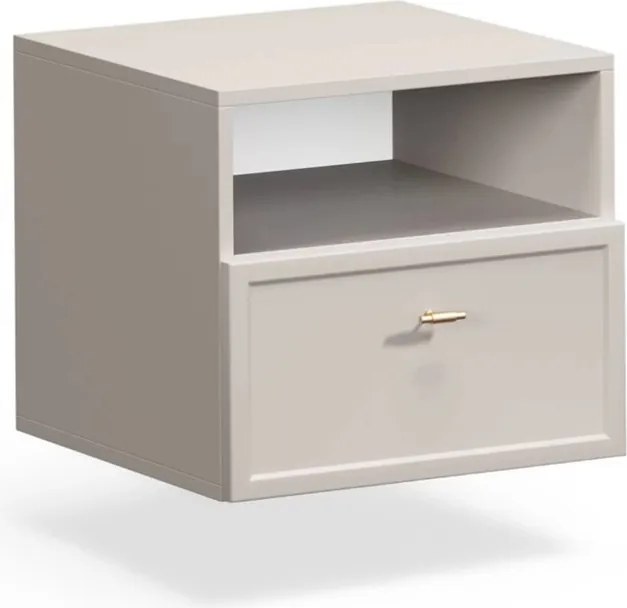 Szafka nocna wisząca Lorini z szufladą 45 cm - kaszmir / złoty uchwyt T-bar