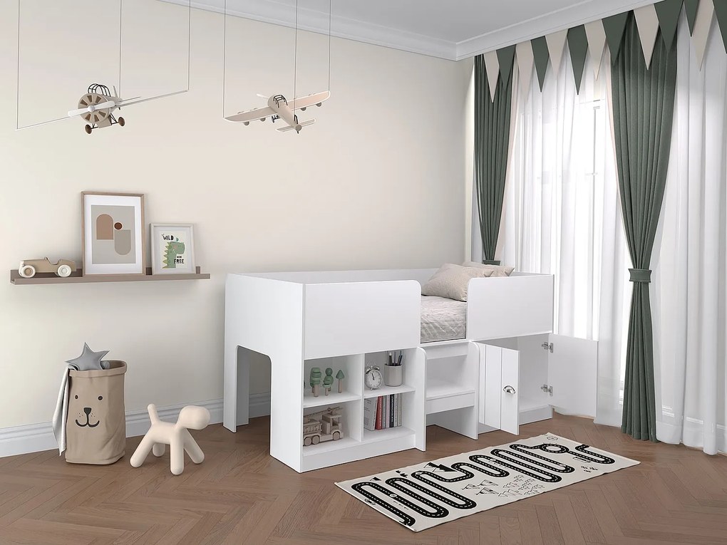 Łóżko podwyższone 90 x 190 cm ze skrzynią i - Biały - BOUTANIO