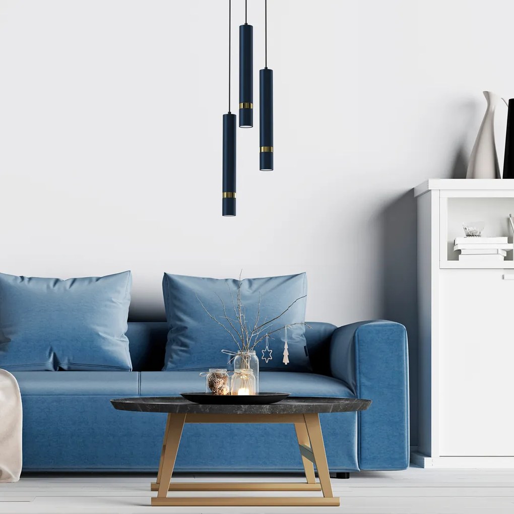 Lampa wisząca JOKER NAVY BLUE/GOLD 3xGU10, na kole granat, potrójna, tuba,