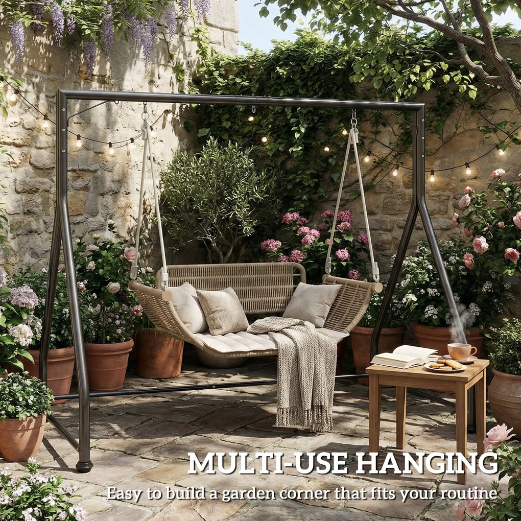 Outsunny Stojak na huśtawkę, wszechstronna konstrukcja do huśtawek dwu- i trzyosobowych lub wiszących koszy, czarny | Aosom PL
